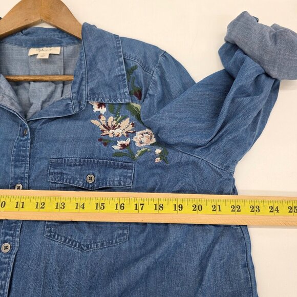 Style & Co Blue Chambray Embroidered Button-Up Shirt Lace-Up Back 1X Boho - Picture 13 of 14